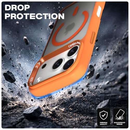 Image of Pikkme Back Cover for iPhone 17 Pro | Shockproof | Mag-Safe Compatible | Hard Transparent Back | Premium Raised Camera Protection | Bumper Case (Orange Mag-Safe)