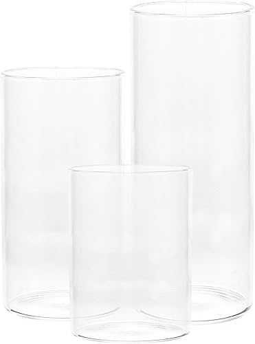 HOMSFOU Funda para portavelas de huracán, cilindro de vidrio transparente, abierto en ambos extremos, tubo de sombra de chimenea, vela flotante,