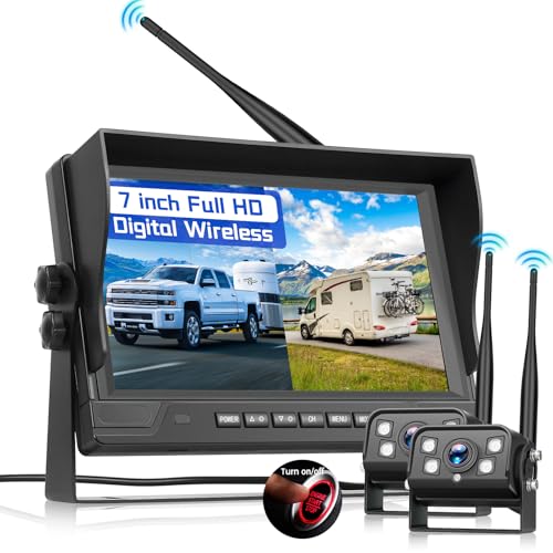 Hodozzy Wireless Reversing Camera Kit with 9 HD IPS Monitor and 2 Reverse Cameras, Rear View Camera Support 4 Split-Screen BSD Loop Recording Wide Angle/Waterproof/Night Vision Camera