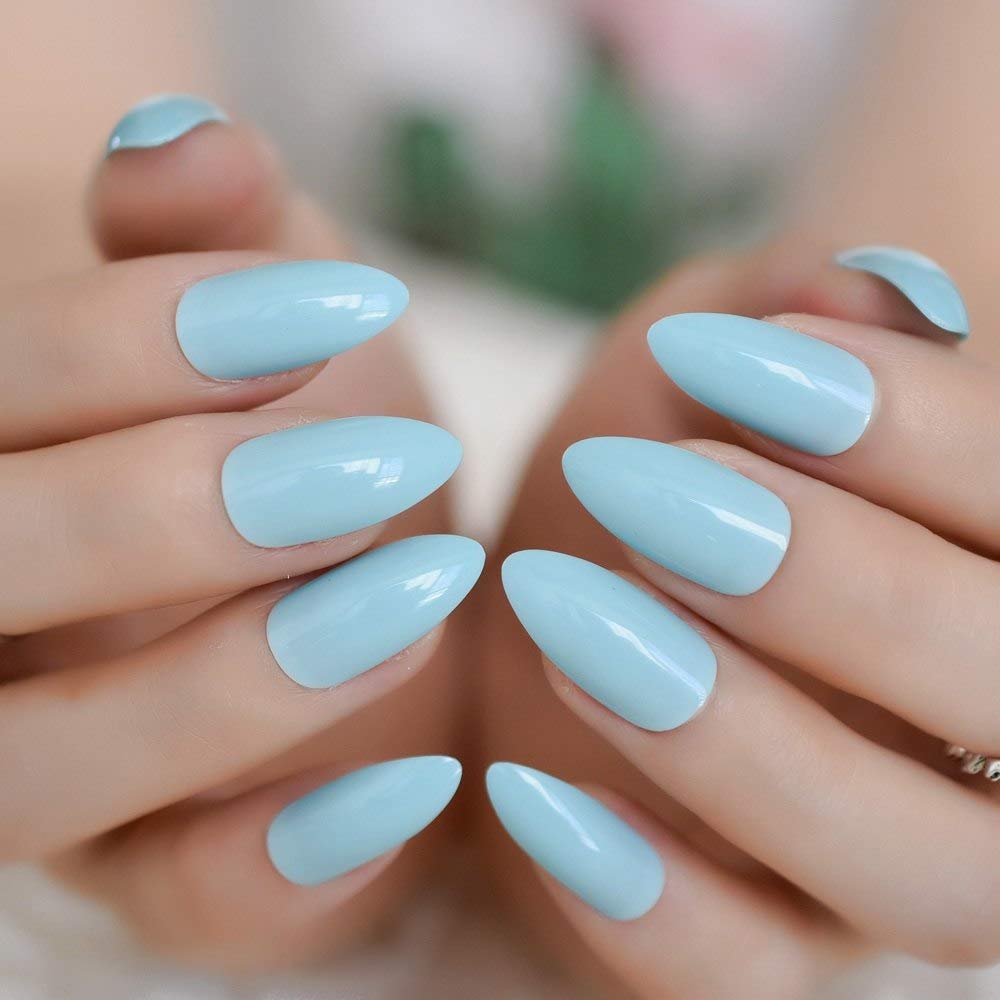 EchiQ Stilettos Sharp Nail Art Acrylic False Nail Tip New Baby Green Blue  Pointed Almond Full Cover Fake Nails - Buy Online - 130035316