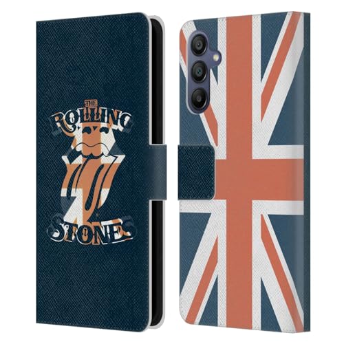 Funda de cuero sintético premium para Samsung Galaxy A15 con grabado Union Jack de los Stones