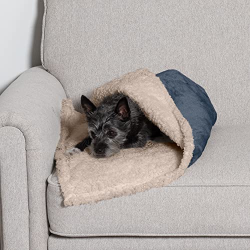 Image of Furhaven Waterproof & Self-Warming Throw Blanket for Dogs & Indoor Cats, Washable & Reflects Body Heat - Soft-Edged Terry & Sherpa Dog Blanket - Cozy Denim, Small