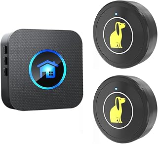 Timbre de puerta inteligente para perro, timbre inalámbrico para entrenamiento de orinal, cachorros, sensible al tacto, botón grande, fácil instalación, 5 niveles de volumen (1 receptor + 2 botones)