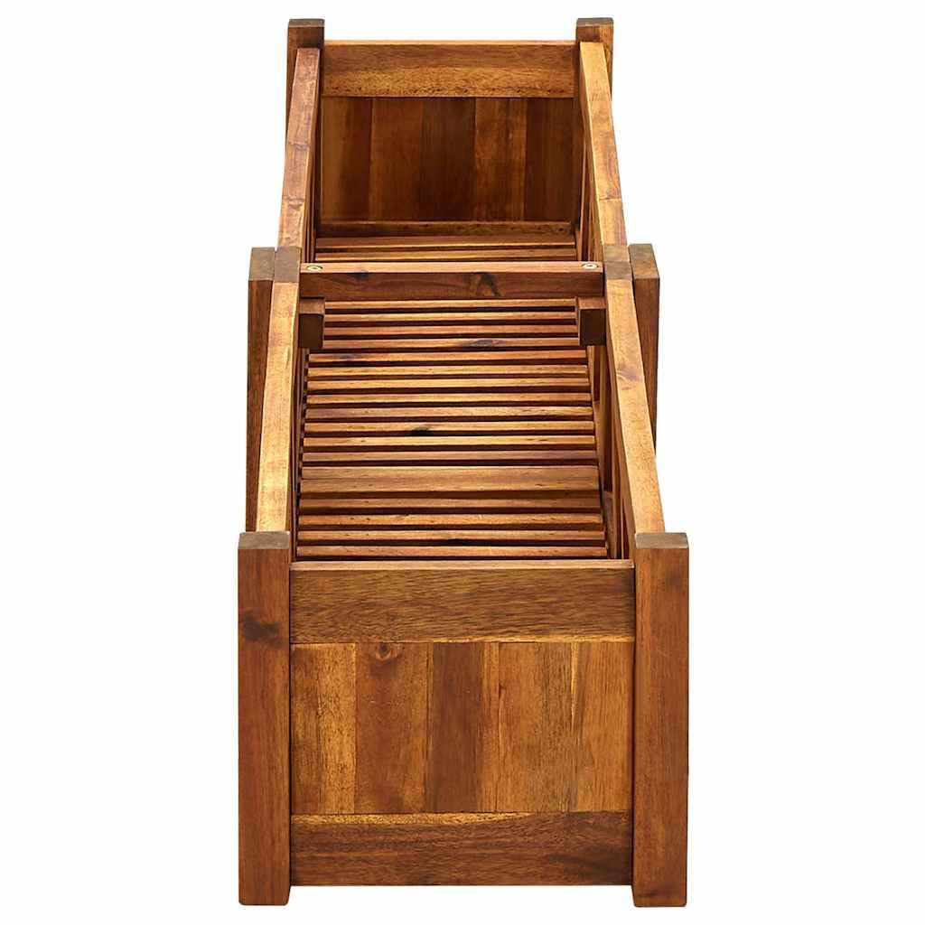 Jardinera de madera de acacia para jardín, 150 x 30 x 25 cm, color marrón, jardinera para hierbas, balcón, terraza, exterior, resistente a las heladas, con almacenamiento de agua y protección