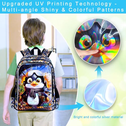 Image of 16 inch Penguin Backpack for Boy, 3Pcs Kids Bookbag for Elementary Preschool Kindergarten, School Backpacks with Lunch Box(Black)