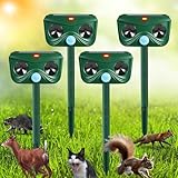 Thoveneth 4 Pack Ultrasonic Animal Repellent Outdoor Solar Deer Repellent Devices Cat Repeller Squirrel Raccoon Rabbit Deterrent Motion Detection Scare Dog Skunk for Yard Garden Lawn