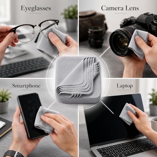 Image of Street27 10-Pack Microfiber Lens Cleaning Cloth | Soft Fabric Wipes for Eyeglasses, Sunglasses, Cameras & Screens - Grey & Beige
