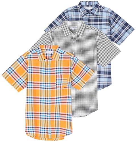 FastRockee Men's Plaid Short Sleeve Button-Down Shirt - Cotton Casual Shirt With Pockets - View #14