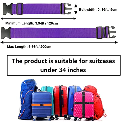 4 Pack Luggage Straps - Adjustable Suitcase Belts 46"-78.8", Heavy Duty Travel Packing Straps with 2 Luggage Tags with Name ID Card, Quick-Release Buckle (Purple)2