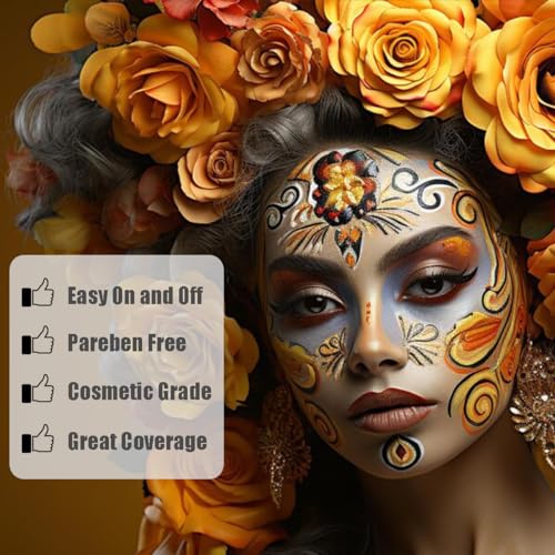 Bowitzki 30g professionelle Gesichtsfarbe, Körperfarbe, Wasserbasis, Gesichtsmalerei, Make-up, sicher für Kinder und Erwachsene, einfarbig, Halloween, Weihnachten, Party (Gelb)