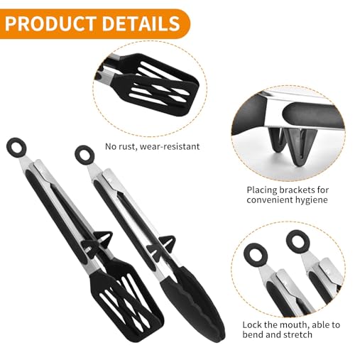 Set of 2 Silicone Kitchen Tongs for Cooking - 9-Inch Non-Stick Stainless Steel Tongs for Ninja Air Fryer, BBQ, and Serving Meat - Image 4