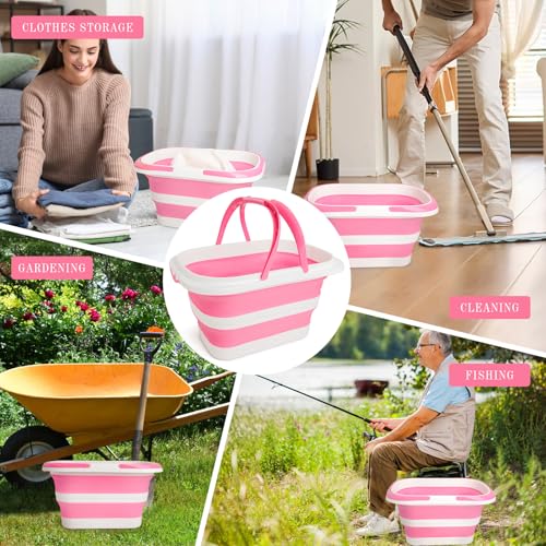 XXFLOWER 16L Collapsible Cleaning Bucket with Handle, Silicone Foldable Bucket, Indoor & Outdoor Space-Saving for Home Storage, House Cleaning, Car Wash, Camping & Beach, Pink-White by XXFLOWER - Image 6