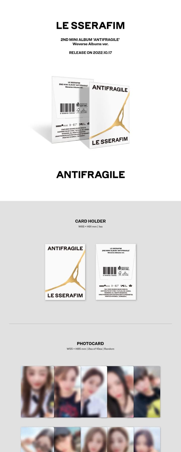 Amazon.com: DREAMUS LE SSERAFIM ANTIFRAGILE 2nd Mini Album Weverse