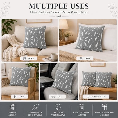 Image of BENAVJI Silk Printed Pillow Cover | Jaipuri Traditional Silk Cushion Cover Size 16 x 16 Inch Pack of 2 (Grey, 16X16 Inch)