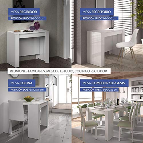 HABITMOBEL Mesa de Comedor Consola Extensible a 237 cm, Medidas Cerrada 90 x 78 x 51 cm