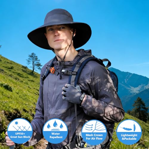 Image of Wide Brim Sun Hat for Men Women UV Protection Ventilated Summer Hats for Fishing Hiking Garden Beach