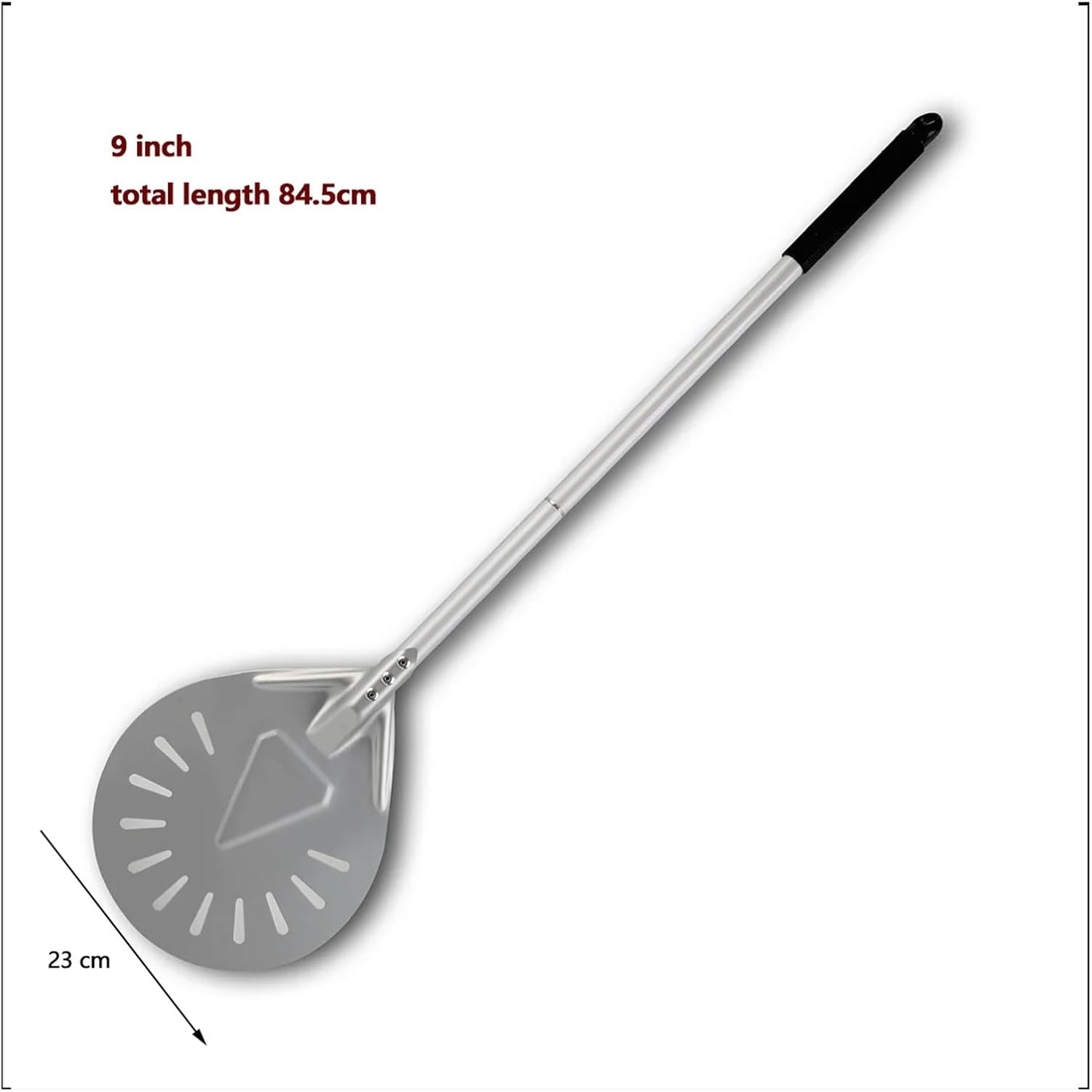 7 8 9 10 Inch Thickened Anodized Hard Aluminum Perforated Pizza Peel Aluminum Round Head Pizza Shovel with Round Long Handle(8 hard anodized)