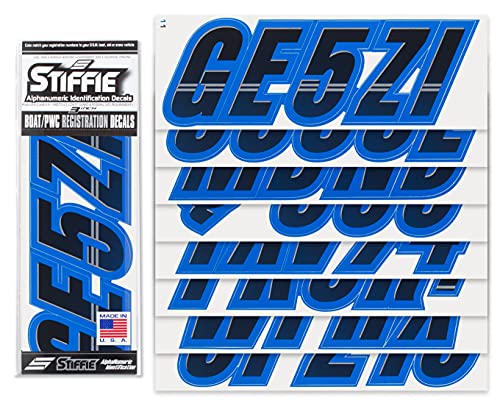 Image of Techtron Black /Blue 3 inch Alpha-Numeric Registration Identification Numbers Stickers Decals for Boats & Personal Watercraft