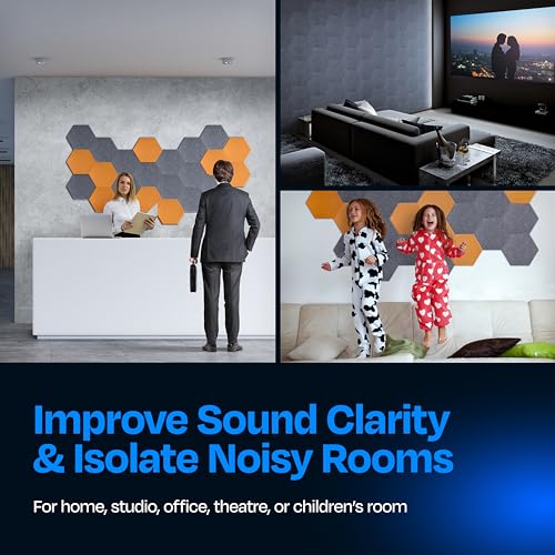 Image of Acoustic Panels 12-Pack - 12 inchX10.4 inchX0.4 inch Sound Panels - High Density Sound Dampening - Pebble Gray Hexagon