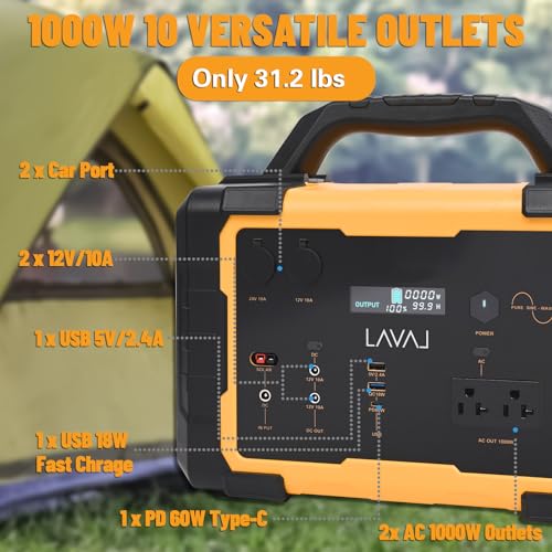 1000W Portable Power Station, 1075Wh Backup Lithium Battery, 120V/1000W AC Outlet, Solar Generator for Home, RV, Outdoor, Camping and Emergencies Use - Image 5