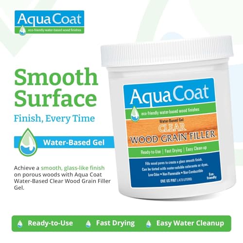 Image of Aqua Coat Water-Based Clear Wood Grain Filler Gel, Fast-Drying, Low Odor, Low VOC, Sandable, Stainable & Paintable, Easy Water Cleanup, Glossy Finish, 8 oz
