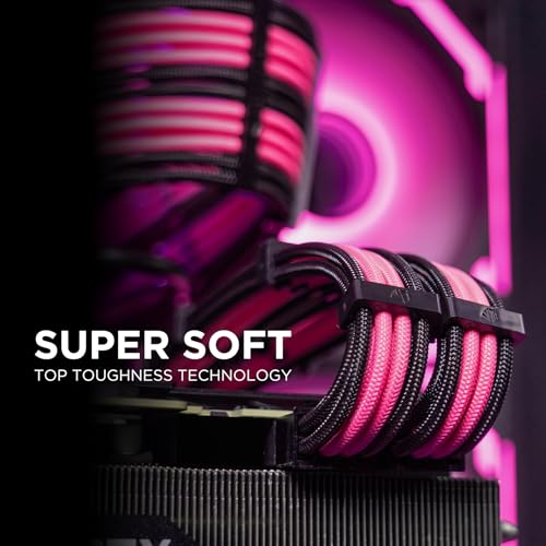 Image of AsiaHorse Upgraded 16AWG PSU Cable Extension Sleeved Custom Mod GPU PC Power Supply Soft Braided Cables (Black-Pink) with Two Color Comb Kit 24P /8P to 6+2P /8P to 4+4P 30CM