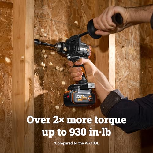 WORX Cordless Drill Driver, 20V 930 in·lbs Brushless Power Drill Driver, Powerful and Faster Drilling and Driving, Compact 6.3" length, 20V 4.0 Ah Battery and Charger Included, PowerShare thumbnail 3