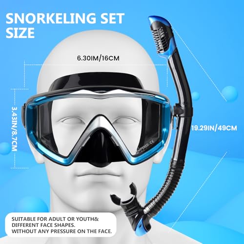 Image of Adult Pano 3 Scuba Diving Mask, Tempered Glass Snorkel Mask Anti-Fog Swim Mask No Leakage Swim Goggles with Nose Cover Snorkeling Gear for Snorkeling, Freediving, Swimming