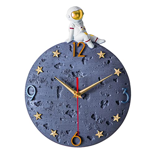 Banllis Space Theme Wall Clock, Astronaut Moon Wall Clock, 12 Inch Grey Modern Silent Clock For Kids Room Nursery Living Room Bedroom Kitchen Decor, For Children Boys And Girls Gift, Battery Operated #TOP18