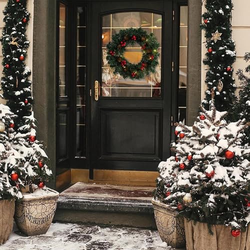 Couronne de Noël extérieur 40 cm lumineuse pour déco porte d'entrée