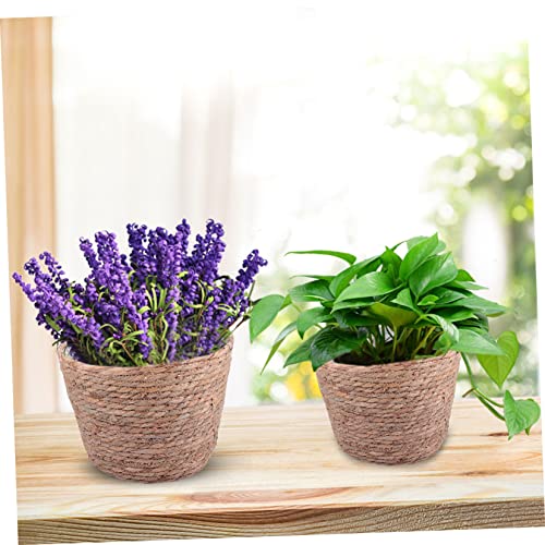 Yardwe 3Pcs Bamboo Flower Basket Seagrass Storage Baskets Outdoor Pots Outdoor Decor Braided Flower Vase Decorative Flower Basket Garden Woven Decor Cattail Grass Planter Basket Plant Pot #TOP6