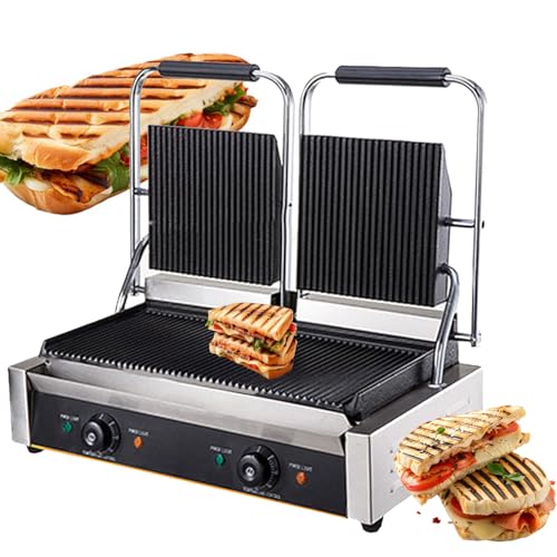 KLYDBMYT Prensa para paninis Comercial, Prensa eléctrica para filetes de 1,8 KW/3,6 KW, Plancha de Acero Inoxidable, sandwichera, para Hamburguesas, filetes y Tocino, 813A-220V