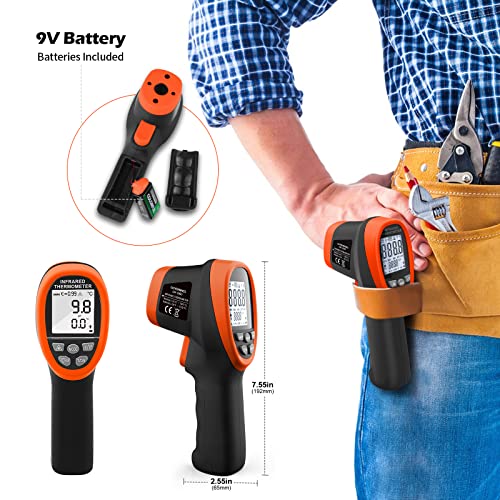 Infrared Thermometer Non-Contact High Temp Industrial Laser Pyrometer, Ir Temperature Gauge -58℉ ~ 2732℉ (-50℃-1500℃)Adjustable Emissivity For Metal Melting Furnace Forge Furnace Tester【Not For Human】 #TOP5