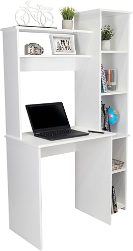 Miniatura 37 de Tuhome Versailles - Escritorio con estantería integrada, 2 estantes superiores de exhibición y almacenamiento lateral de 5 niveles, mesa de Roble