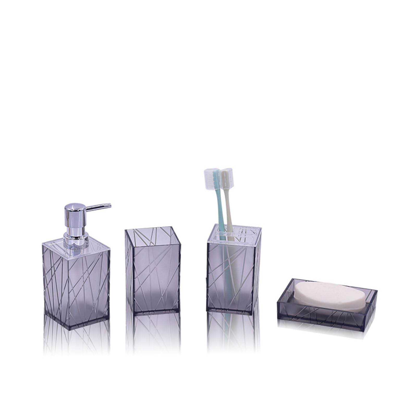 Soap And Toothbrush Holder Sets Plastic Bathroom Accessories Set Toilet Brush Soap Dispenser Mouthwash Cup Toothbrush Holder Soap Dish Cotton Swab Box(T230-4 grey)