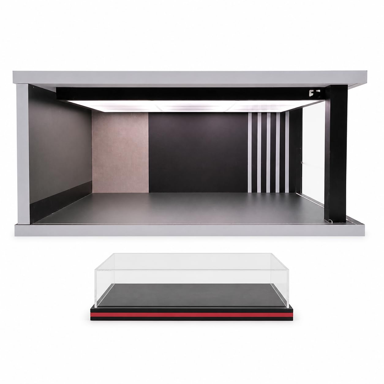 Vetrina Espositiva Modellini Auto 1:18 | Acrilico, luce a soffitto, per modellini 1:18, legno, copertura antipolvere, per ufficio