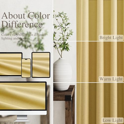 Image of Nanspring Gold 100% Blackout Linen Curtains 84 Inch Length 2 Panels Set for Bedroom Back Tab Modern Farmhouse Decor Black Out Curtain for Living Room Office Thermal Insulated Drapes 52x84