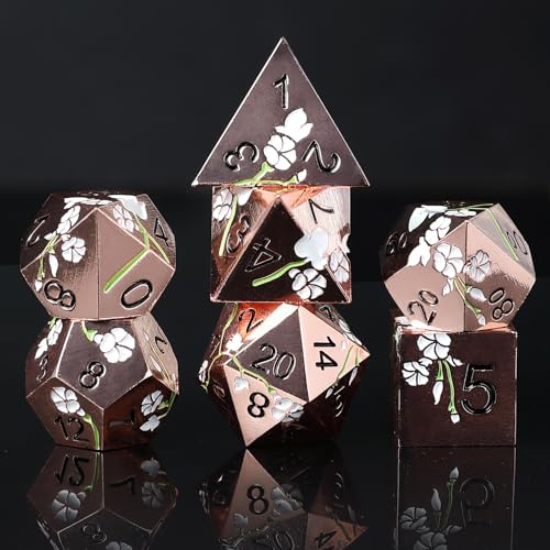 Elifel Metal DND Dice Set 7 PCS Flower Metallic Heavy Solid D&D Dice Set for Dungeons and Dragon TTRPG Tabletop Role Playing Game