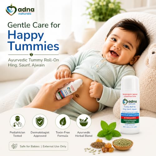 Image of Ayurvedic Baby Tummy Roll On for Gas, Colic, Constipation, Bloating Relief | Ayurvedic Roll On with Hing, Saunf, Ajwain, Pudina | Pediatrician Tested, Dermatologist Approved, Toxin-Free | 40ml