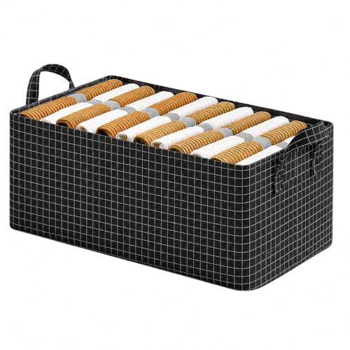 Image of HomeCloud Foldable Cloth Basket for Storage with Metal Frame and Handles, Clothes Organizer for Wardrobe, Clothing Storage Solutions (Black, Set of 6)