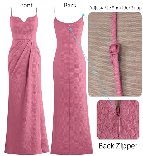 Image of VFSHOW Womens Sexy Formal Ruched Fitted High Slit Bodycon Maxi Dress Spaghetti Strap Sweetheart Cocktail Prom Evening Gown