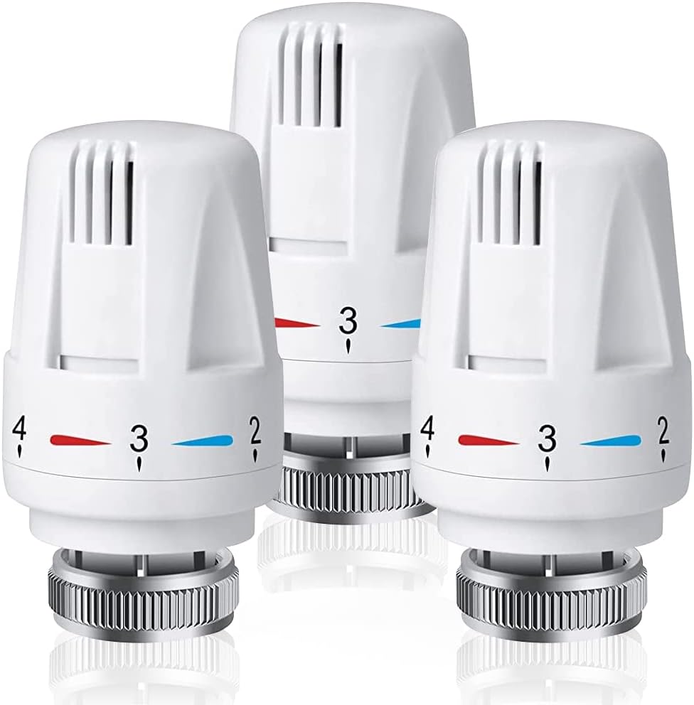 CJBINThermostatic Radiator Valve, 3 Pieces Radiator Thermostat Valve, Radiator Thermostat Head M30 x 1.5, Trv Radiator Valves for Home Office, Standard Radiators Valve Replacement Head