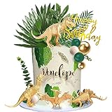 21 PCS Gold Dinosaur Cake Toppers Dinosaur Figures Green Ball Cake Decorations for Dinosaur Theme Birthday Supplies (Gold)