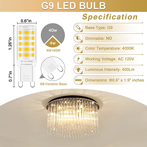 Sailstar G9 Led Bulb 8 Pack 4W, 4000K Natural Daylight White, Replaced 40 Watt Halogen Bulbs, T4 G9 Bi-Pin Base, 120V, 400 Lumen, 360°Beam Angle, G9 Light Bulbs For Chandelier Fixture, Non-Dimmable #TOP1