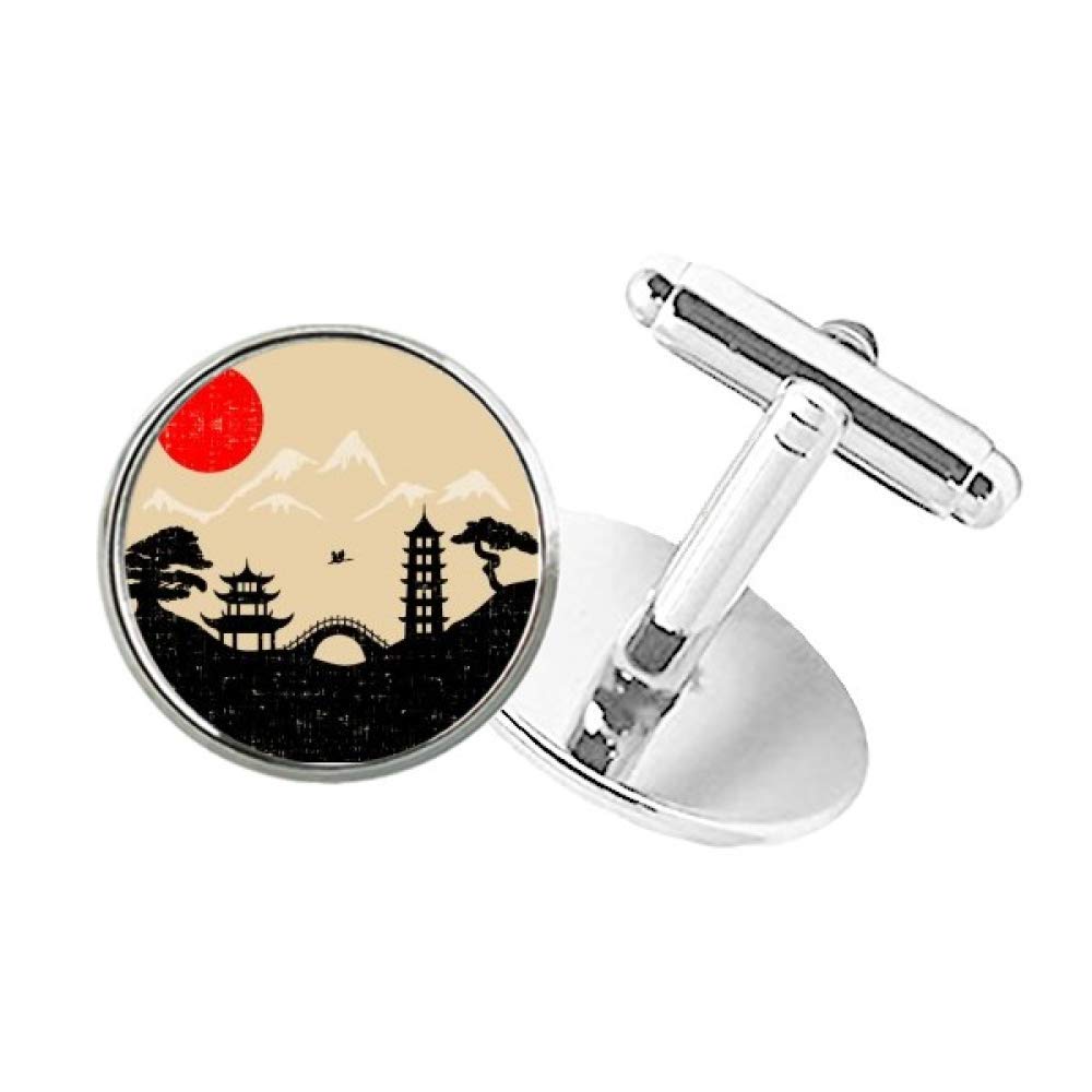DIYthinker Japan Black White Red Yellow Temple Round Button Cuff Clip Stud Cufflinks