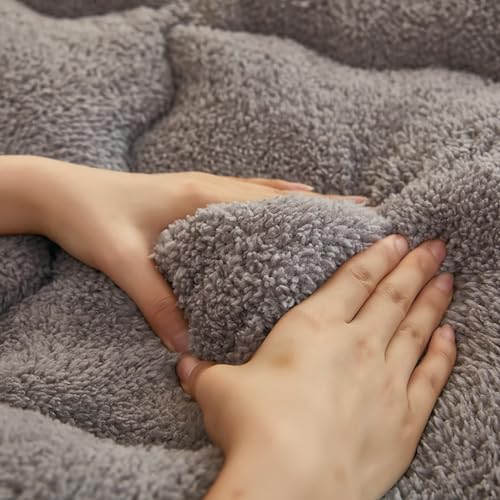 OBONG Thicken Warm Lamb Wool Mattress Topper Queen Ultra Soft Pillow Top Mattress Pad for Firm Bed Down Alternative Filled Japanese Floor Futon Mattress (Color : Khaki, Size : Queen-150 * 200cm)