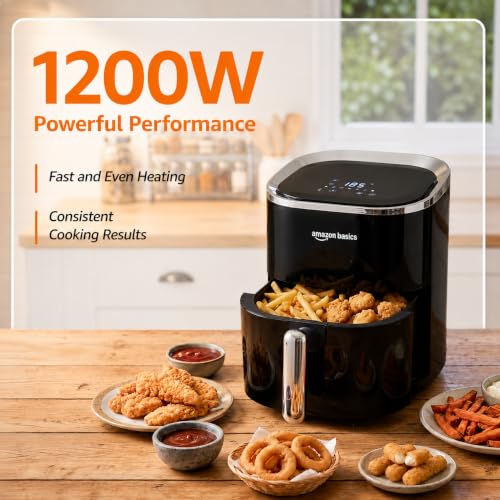 Image of Amazon Basics 3.5L Electric Air Fryer | 1200 W | Temp. Settings Up to 200C | 7 Pre-set Options | 360 High Speed Air Circulation | Non-Stick Coated | Touch Control Display | Black|BIS Certified