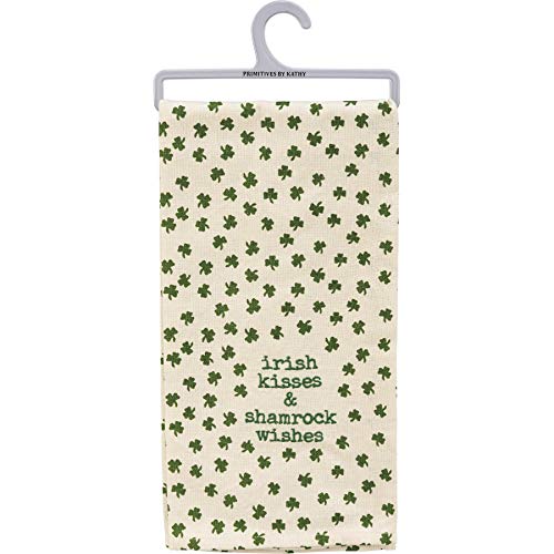 Primitives-by-Kathy-Irish-Kisses-Shamrock-Wishes-Dish-Towel-20-inches-x-26-inches-WhiteGreen Primitives by Kathy Irish Kisses Shamrock Wishes Dish Towel 20 inches x 26 inches WhiteGreen