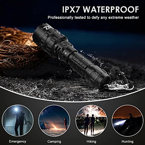 Tdt Flashlight 3000 High Lumens Led Rechargeable Ipx7 Waterproof 3000 Mah 5 Modes Torch With Picatinny Pressure Switch Included #TOP4