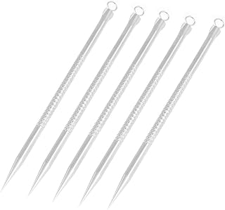 Ruilogod Metal Skin Care Blackhead Pimple Remover Acne Needle 8cm Length 5pcs Silver Tone